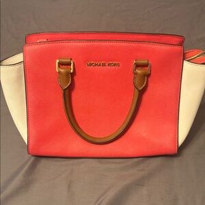 Michael Kors Coral and Cream Satchel